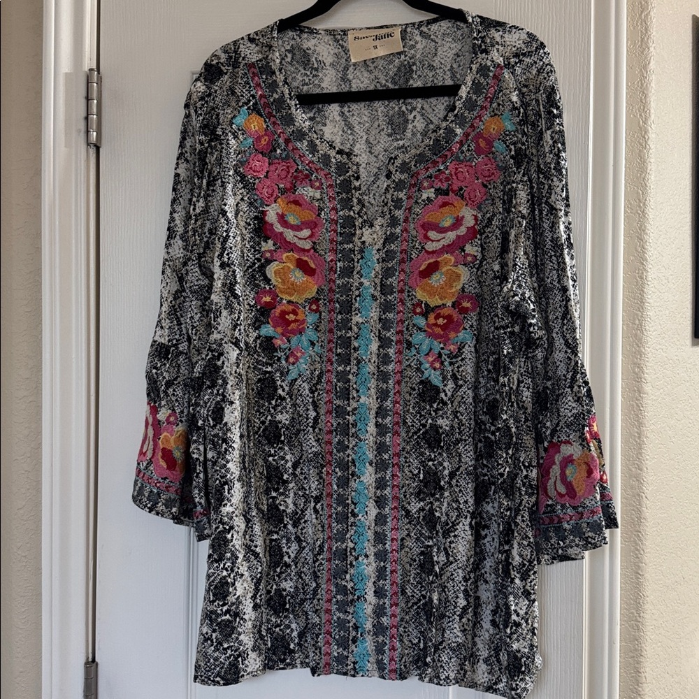 SavannaJane Embroidered Snake Print Blouse